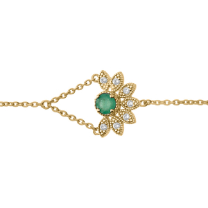 BRACELET VERMEIL DEMI FLEUR EMERAUDE VÉRITABLE ET TOPAZES BLANCHES 16+3CM