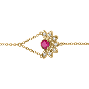 BRACELET VERMEIL DEMI FLEUR RUBIS VÉRITABLE ET TOPAZES BLANCHES 16+3CM