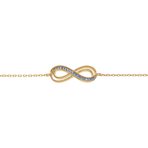 BRACELET VERMEIL MOTIF INFINI AJOURÉ AVEC OXYDES BLEU CLAIR SERTIS 16+3CM