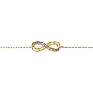 BRACELET VERMEIL MOTIF INFINI AJOURÉ AVEC OXYDES VIOLETS  SERTIS 16+3CM