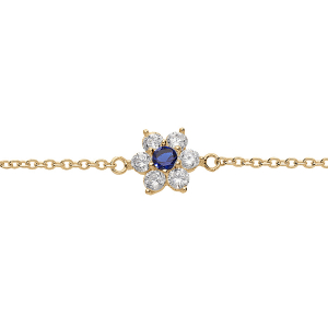 BRACELET VERMEIL FLEUR MARGUERITE OXYDES CENTRE BLEU FONCÉ ET CONTOUR BLANCS SERTIS  16.5+2CM