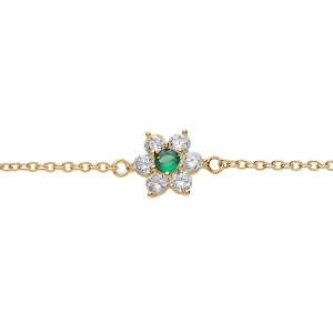 BRACELET VERMEIL PENDENTIF FLEUR MARGUERITE OXYDES VERT SERTIS  16.5+2CM