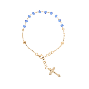 BRACELET VERMEIL CHAPELET PIERRES FACETES BLEUES 16,5+2,5CM