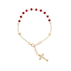 BRACELET VERMEIL CHAPELET PIERRES FACETES GRENAT IMITATION 16,5+2,5CM