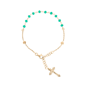 BRACELET VERMEIL CHAPELET PIERRES FACETES TURQUOISES IMITATION 16,5+2,5CM