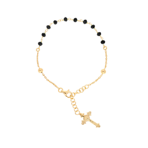 BRACELET VERMEIL CHAPELET PIERRES FACETES NOIRES 16,5+2,5CM