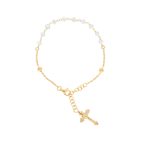 BRACELET VERMEIL CHAPELET PIERRES FACETES BLANCHES  16,5+2,5CM