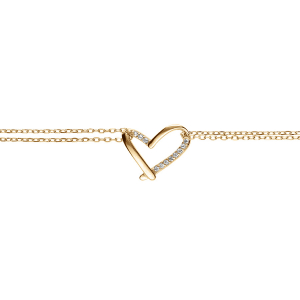 BRACELET VERMEIL DOUBLE CHAINE COEUR OXYDES BLANCS SERTIS 16+3CM