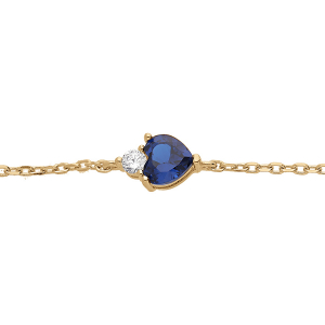 BRACELET VERMEIL OXYDES BLANC ET BLEU FONCÉ FORME COEUR 16+3CM