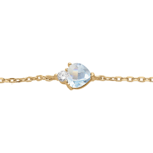BRACELET VERMEIL OXYDES BLANC ET BLEU CLAIR FORME COEUR 16+3CM