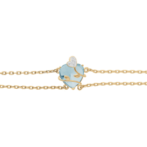 BRACELET VERMEIL COEUR OXYDE BLEU CIEL AVEC VOLUTE 15+3CM