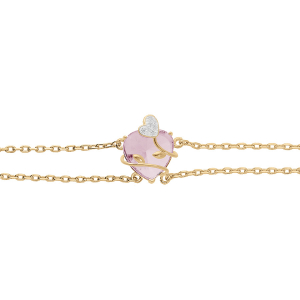 BRACELET VERMEIL COEUR OXYDE ROSE AVEC VOLUTE 15+3CM