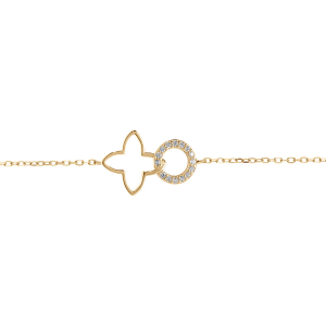 BRACELET VERMEIL FLEUR DECOUPÉE LISSE ET CERCLE OXYDES BLANCS SERTIS 16+3CM