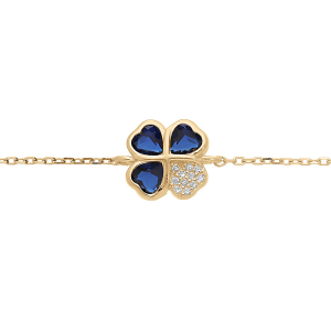 BRACELET VERMEIL TREFLE ET COEUR OXYDES BLEUS 10MM 16+1+1CM