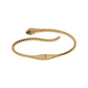 BRACELET VERMEIL MASSIF SERPENT ARTICULÉ OXYDES BLANCS ET YEUX OXYDES VERTS 60MM