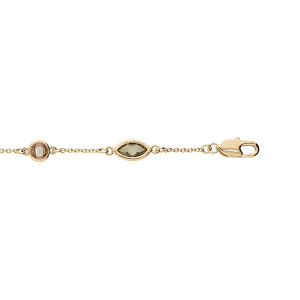 BRACELET VERMEIL PAMPILLES NAVETTES OXYDES VERTS ET RONDS ORANGÉ 16+3CM