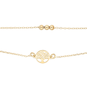 BRACELET VERMEIL DOUBLE CHAINE ARBRE DE VIE ET BOULES 16+3CM