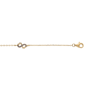 BRACELET VERMEIL 3 INFINIS AVEC OXYDES BLEUS SERTIS 15+3CM