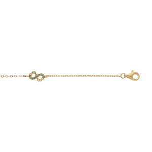 BRACELET VERMEIL 3 INFINIS AVEC OXYDES VERTS SERTIS 15+3CM