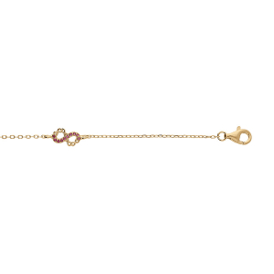 BRACELET VERMEIL 3 INFINIS AVEC OXYDES ROSES SERTIS 15+3CM