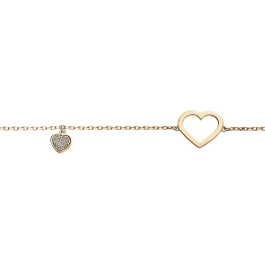 BRACELET VERMEIL COEUR ÉVIDÉ ET PAMPILLE COEUR OXYDES BLANCS SERTIS 16+3CM