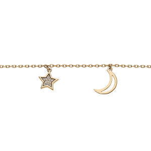 BRACELET VERMEIL PAMPILLES LUNE ÉVIDÉE ET COEUR OXYDES BLANCS SERTIS 16+3CM