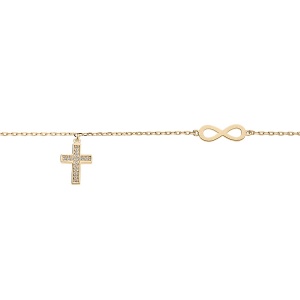 BRACELET VERMEIL INFINI ET PAMPILLE CROIX OXYDES BLANCS SERTIS 16+3CM