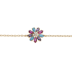 BRACELET VERMEIL FLEUR OXYDES MULTI COULEURS 16+2CM