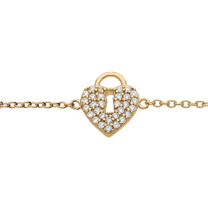 BRACELET VERMEIL CADENAS COEUR PAVÉ OXYDES BLANCS 16+2CM