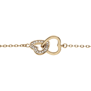 BRACELET VERMEIL 2 COEURS ENTRELACÉS 1 LISSE ET 1 AVEC OXYDES BLANCS SERTIS 16+3CM