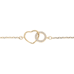 BRACELET VERMEIL CERCLE OXYDES BLANCS SERTIS ENTRELACÉ AVEC COEUR LISSE 16+3CM