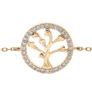 BRACELET VERMEIL ARBRE DE VIE CONTOUR OXYDES BLANCS SERTIS 16+3CM