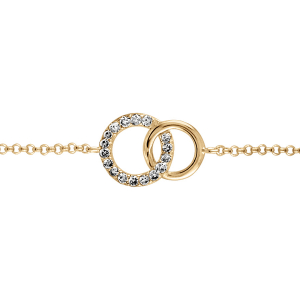 BRACELET VERMEIL 2 CERCLES ENTREMELES PIERRES BLANCHES SYNTHETIQUE 16+1+1CM