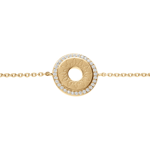 BRACELET VERMEIL DISQUE MOTIF SOLEIL ÉVIDÉ ENTOURAGE OXYDES BLANCS 16+2CM