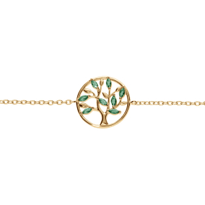 BRACELET VERMEIL CERCLE ARBRE DE VIE OXYDES VERT 16+2CM