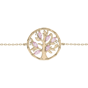 BRACELET VERMEIL ARBRE DE VIE OXYDES FUSCHIA 16+3CM