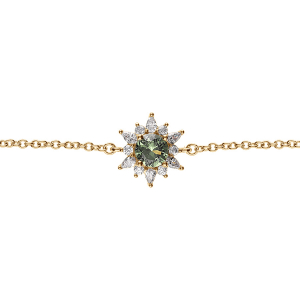 BRACELET VERMEIL FLEUR OXYDE VERT ET CONTOUR OXYDES BLANCS 16+2CM
