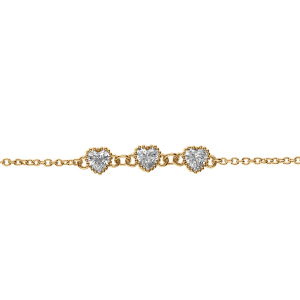 BRACELET VERMEIL 3 COEURS OXYDES BLANCS 16+2CM