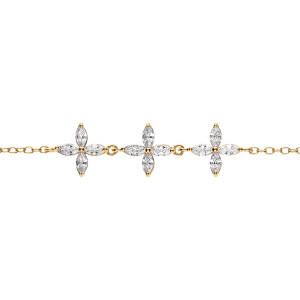 BRACELET VERMEIL 3 FLEURS OXYDES BLANCS 16+2CM