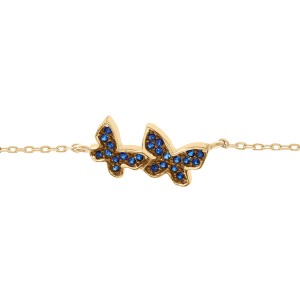 BRACELET VERMEIL 2 PAPILLONS OXYDES BLEU FONCÉ 16+3CM