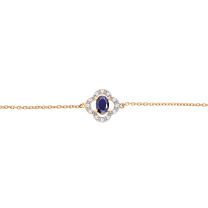 BRACELET VERMEIL FORME FLEUR SAPHIR VÉRITABLE ET TOPAZES BLANCHES 16+3CM