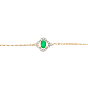 BRACELET VERMEIL FORME FLEUR EMERAUDE VÉRITABLE ET TOPAZES BLANCHES 16+3CM