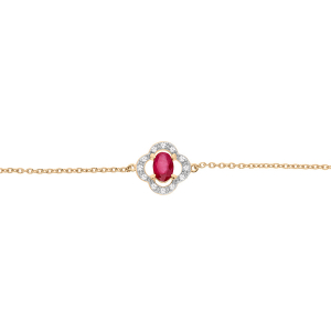 BRACELET VERMEIL FORME FLEUR RUBIS VÉRITABLE ET TOPAZES BLANCHES 16+3CM