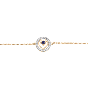 BRACELET VERMEIL COEUR SAPHIR VÉRITABLE ET CONTOUR  TOPAZE BLANCHE  16+3CM