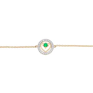BRACELET VERMEIL COEUR EMERAUDE VÉRITABLE ET CONTOUR TOPAZE BLANCHE 16+3CM