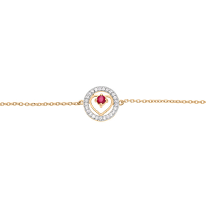 BRACELET VERMEIL COEUR RUBIS VÉRITABLE CONTOUR OXYDES BLANCS SERTIS 16+3CM