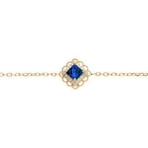 BRACELET VERMEIL CARRÉ OXYDE BLEU SERTI CONTOUR OXYDES BLANCS ET DENTELÉ  15+3CM