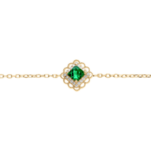 BRACELET VERMEIL CARRÉ OXYDE VERT SERTI CONTOUR OXYDES BLANCS ET DENTELÉ  15+3CM