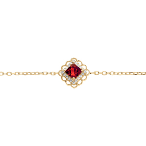 BRACELET VERMEIL CARRÉ OXYDE ROUGE SERTI CONTOUR OXYDES BLANCS ET DENTELÉ  15+3CM