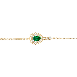 BRACELET VERMEIL GOUTTE OXYDE VERT SERTI CONTOUR OXYDES BLANCS SERTIS ET DENTELLÉ 15+3CM